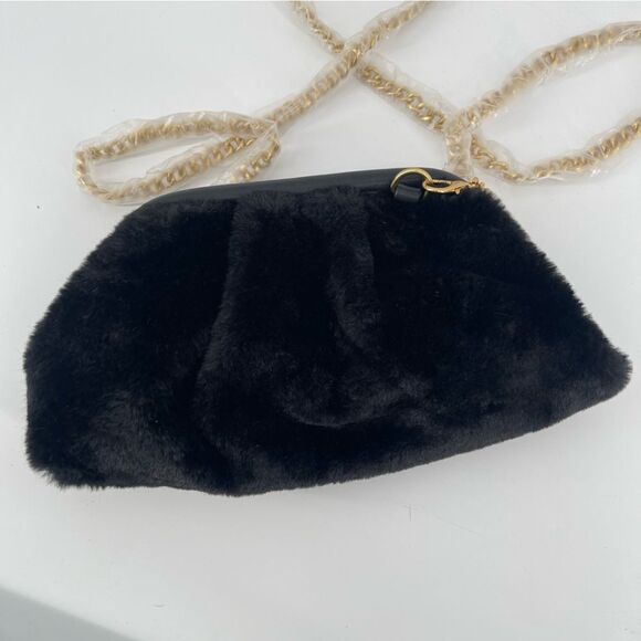 Jill & Ally Women’s Black Faux Fur Convertible Clutch Crossbody Bag One Size - Picture 7 of 16